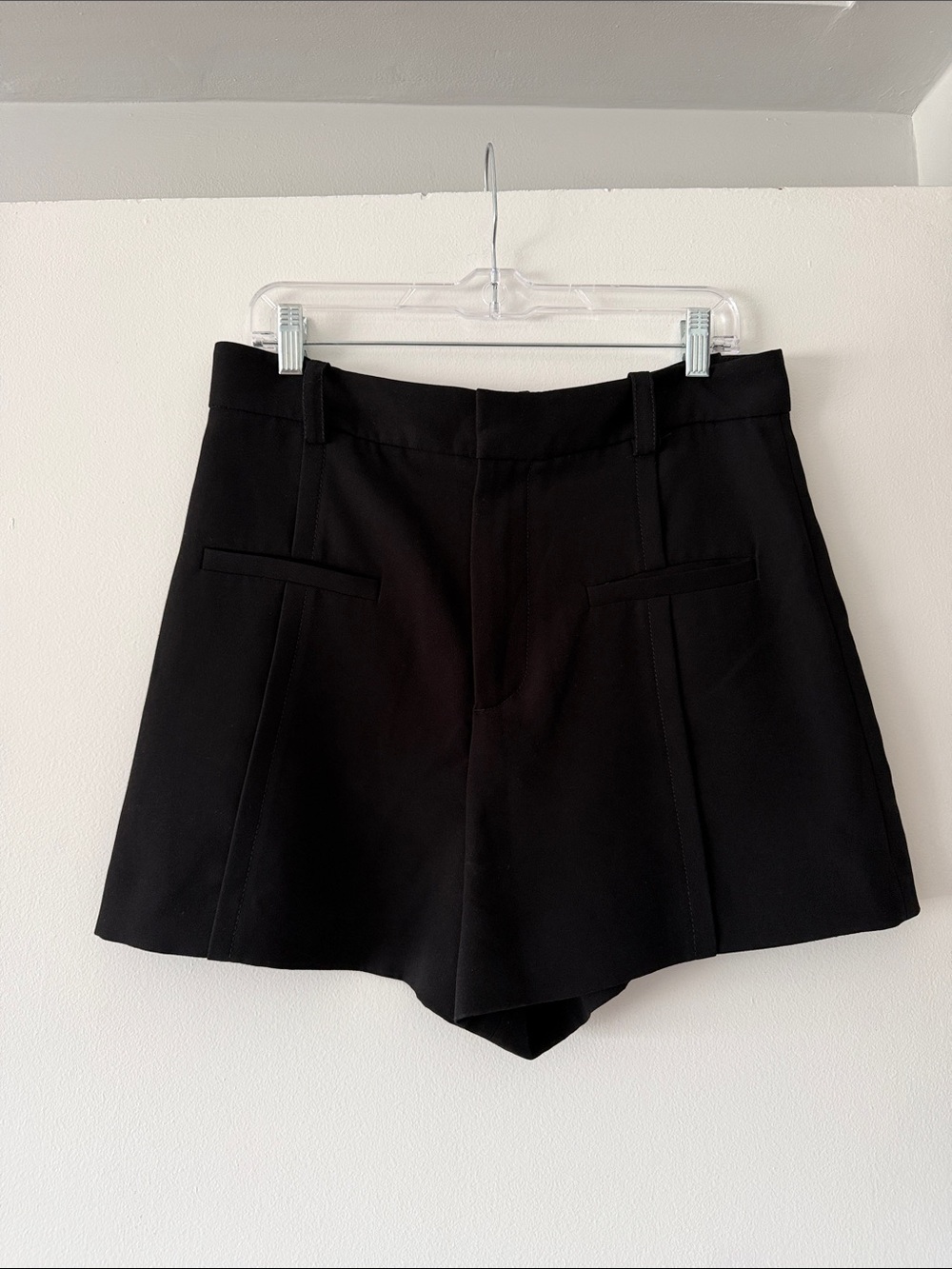 ZARA Black High Waisted Dress Shorts Size L Crepe Tailored Trouser Minimalist